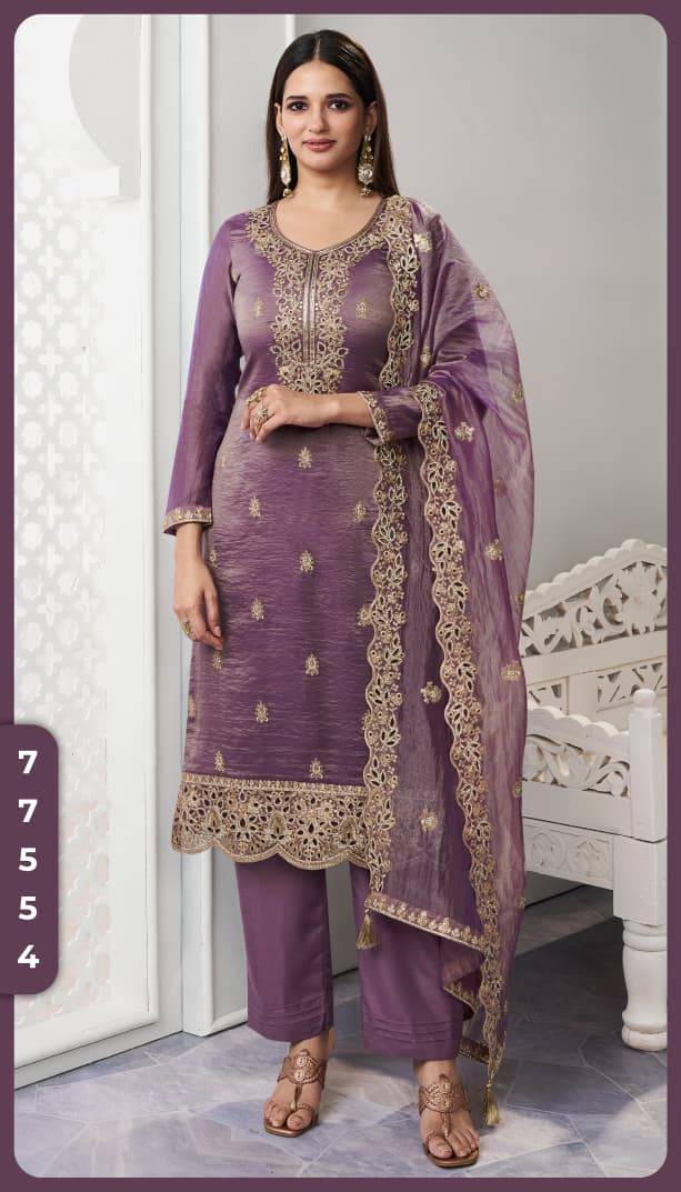 ZIANA by Vinay Fashion 77551 To 77554 Series Designer Festive Suits Collection Beautiful Stylish Fancy Colorful Party Wear & Occasional Wear SOFT GOLD SILK Dresses At Wholesale Price